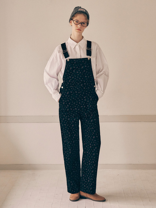 FLOWER CORDUROY OVERALL PANTS BLACK