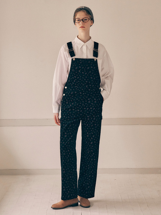 FLOWER CORDUROY OVERALL PANTS BLACK