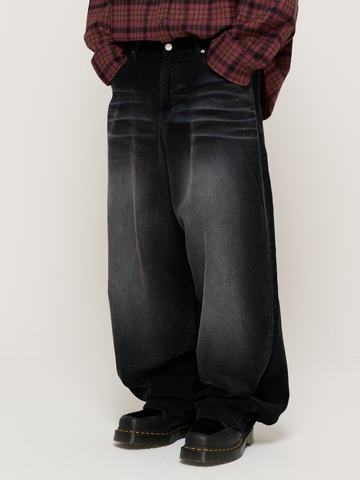 WASHED CORDUROY BALLOON PANTS (BLACK)