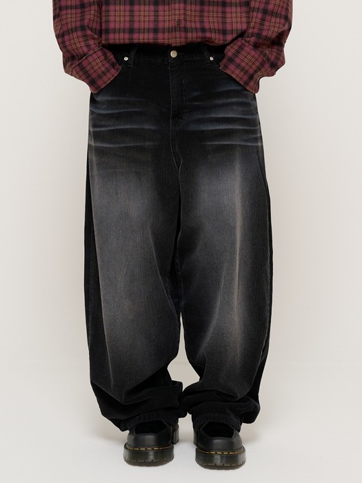 WASHED CORDUROY BALLOON PANTS (BLACK)