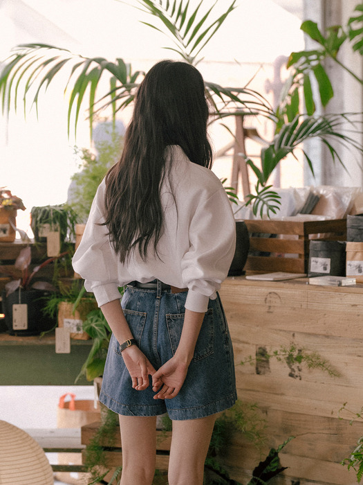 Volume sleeve collar pique t-shirt_Ivory - Image 2