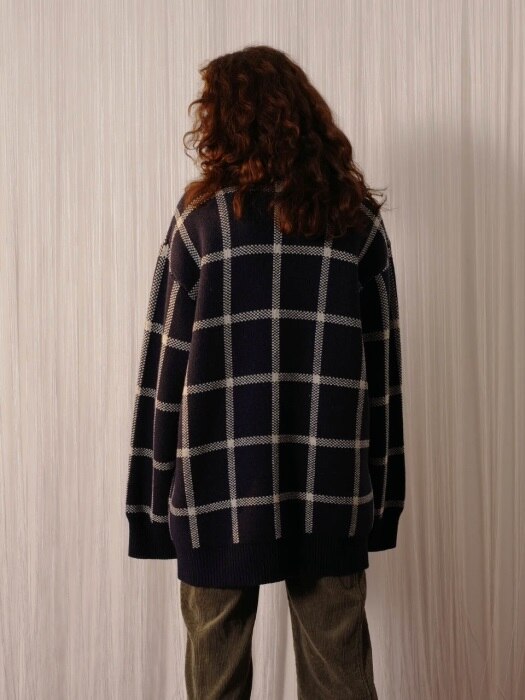 [UNISEX] R GRID CHECK KNIT TOP