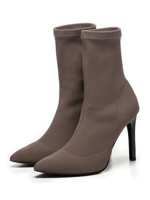 Ribbed Socks Ankle Boots (Gray)