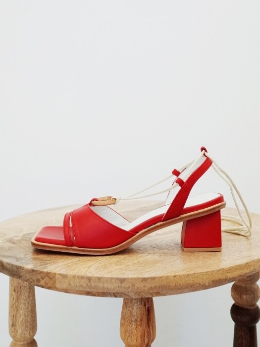Wood ring strap sandals Red