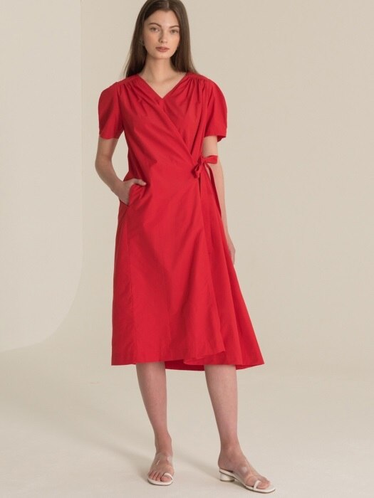 WRAP V-NECK DRESS (red)