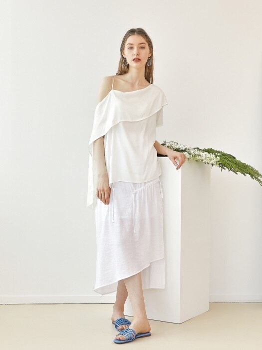 [단독]Shirring long skirt - White