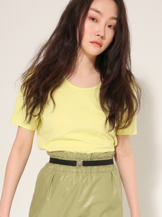 Silket cotton U-neck t-shirt in Neon lemon