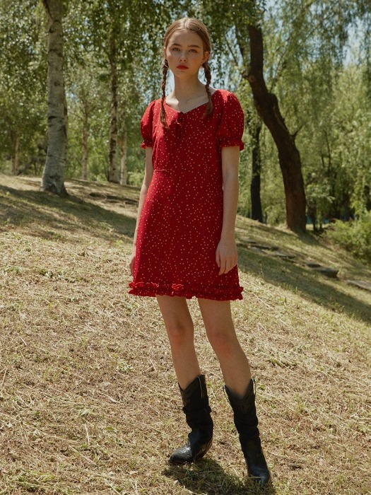 Heart pattern one-piece_red