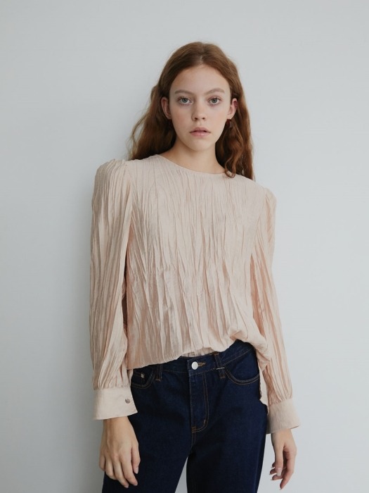 19 FALL_Beige Pleated Blouse   