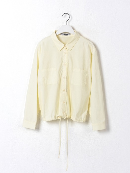 Cotton Pleat Drawstring Shirt Cream-yellow