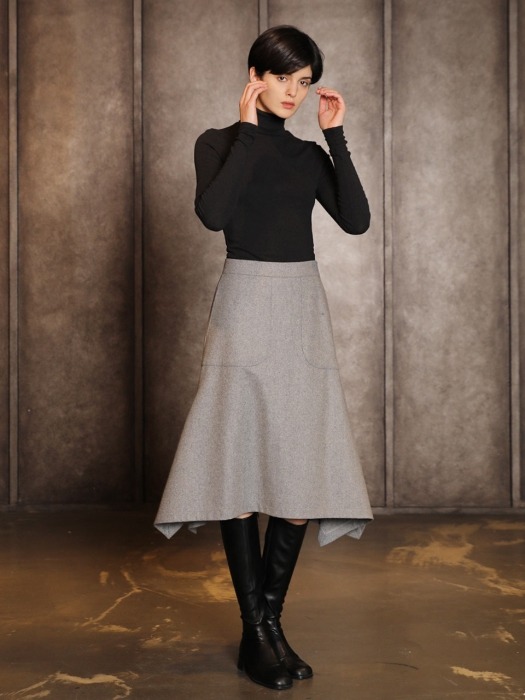 Wool side slit skirt_Gray