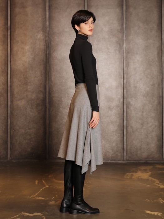 Wool side slit skirt_Gray