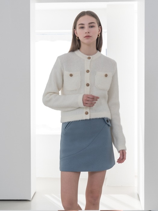 Brushed mohair wool cardigan in ivory