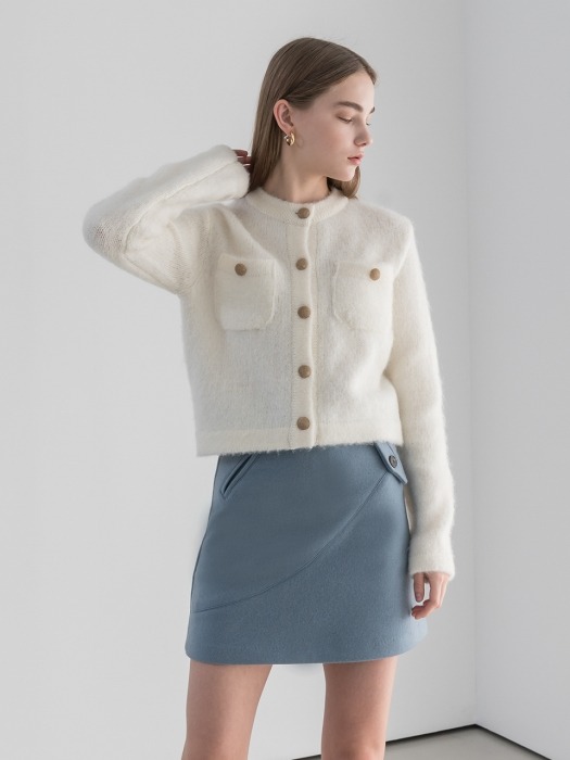 Brushed mohair wool cardigan in ivory