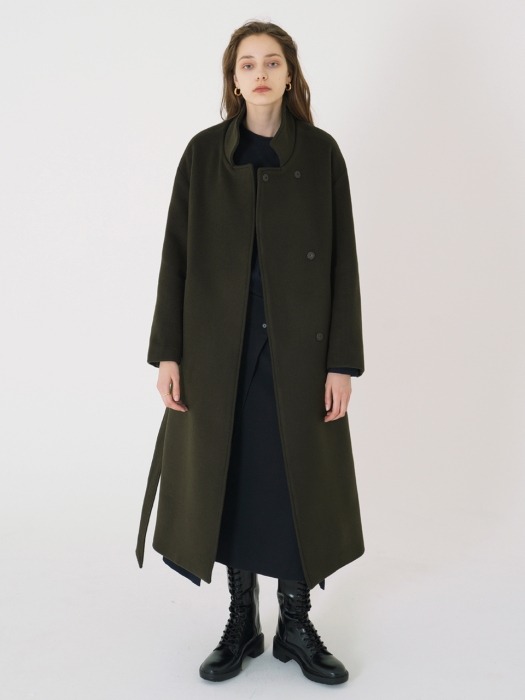 HIGH NECK LONG COAT_Khaki