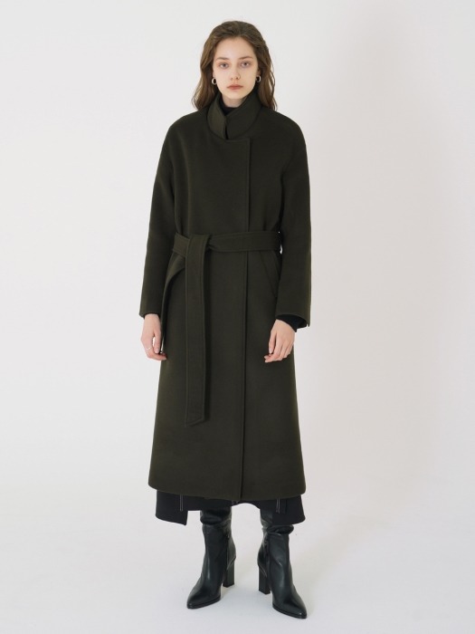 HIGH NECK LONG COAT_Khaki