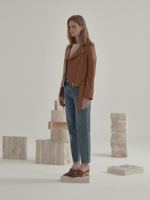Equilibre Lambs Leather Rider Jacket_Mud Camel