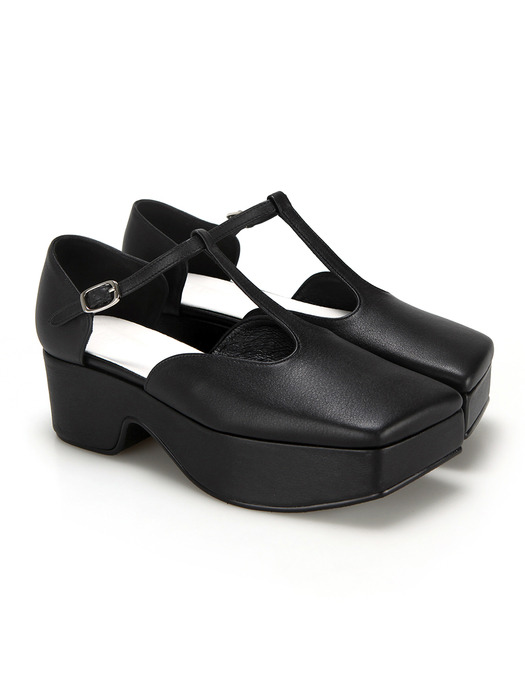  Squared toe T-strap mary jane platforms | Black