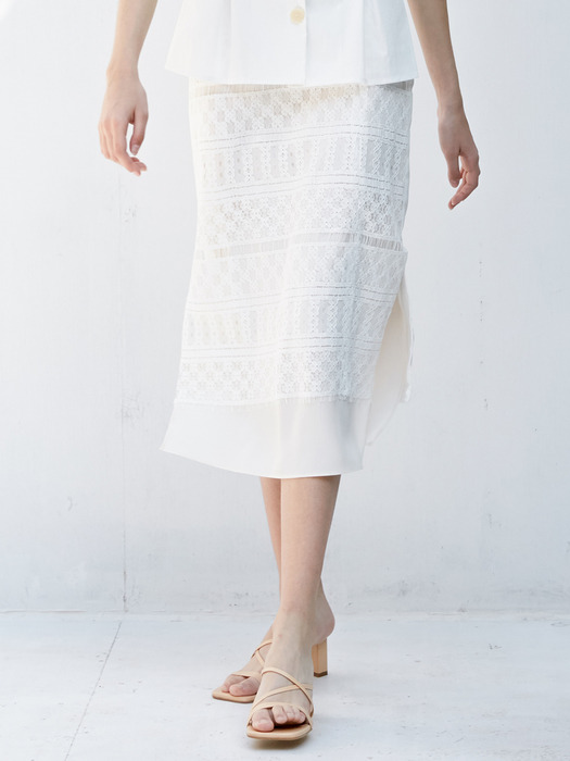 comos340 lace slit H-line skirt (white)