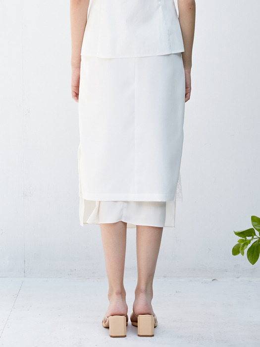 comos340 lace slit H-line skirt (white)