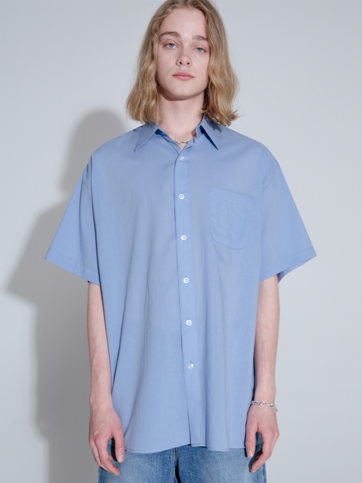 Overfit vivid linen color half shirt_blue