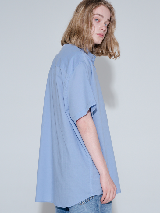Overfit vivid linen color half shirt_blue