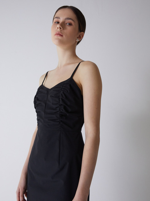 shirred sleeveless dress_black