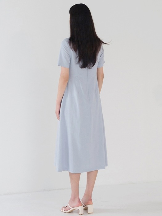 Waist Shirring Dress - Blue