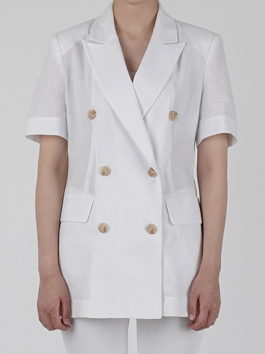 LS SHORT SLEEVE LINEN DOUBLE JACKET_WHITE