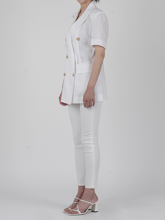 LS SHORT SLEEVE LINEN DOUBLE JACKET_WHITE