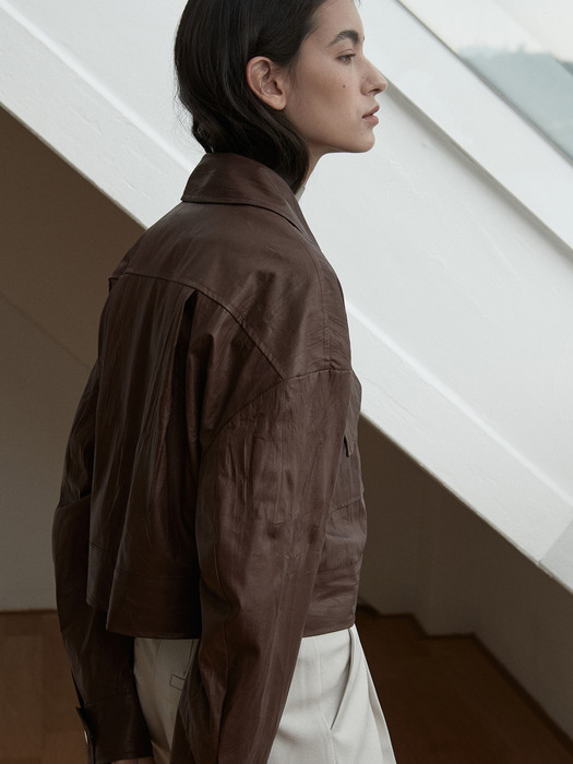443 wrinkle crop pocket jacket (brown)