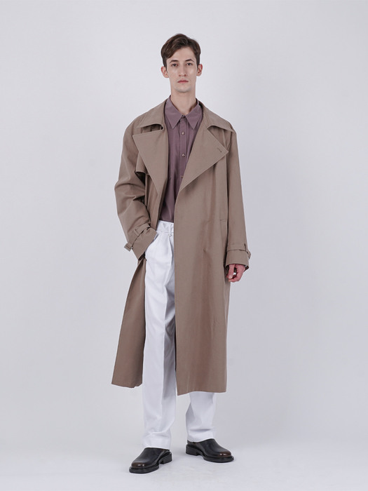 BUTTONLESS FLAP TRENCH COAT_BEIGE