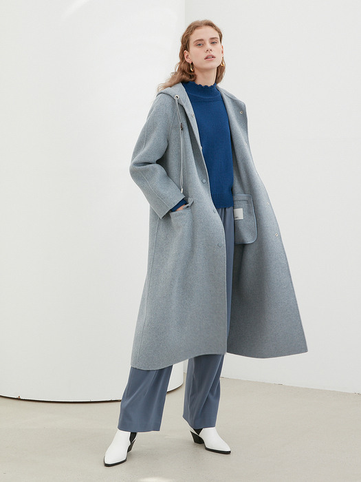 HANDMADE HOODED LONG COAT in Light Blue [U0W0H803/51]