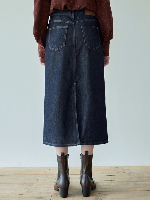 H LONG RAW DENIM SKT_INDIGO