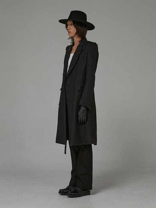 LINEN RAW EDGE DOUBLE BREASTED COAT