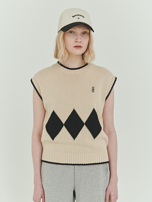 BENSIMON ARGYLE KNIT VEST (FOR WOMEN) - BEIGE