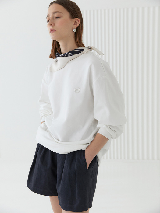 MANNON_Soft Volume Silhouette Logoed Sweat Shirt_White