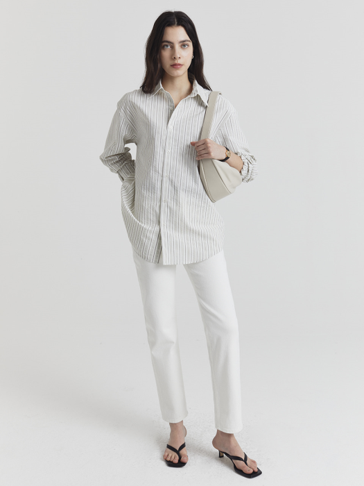 UNISEX STRIPED REGULAR SHIRT SEERSUCKER CREAM_UDSH1E103CR