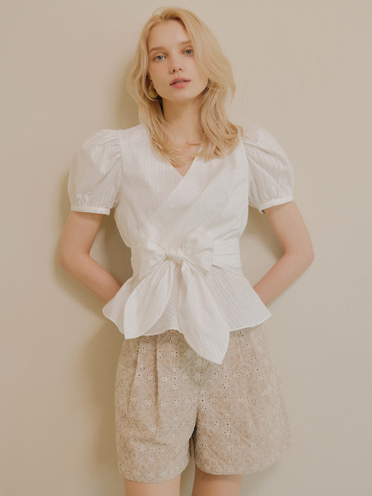 PUFF SLEEVES BELTED BLOUSE_WHITE