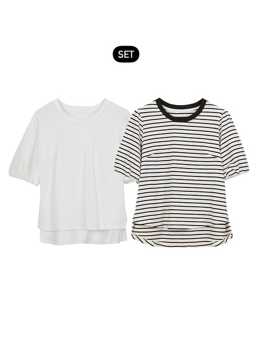 [SET]Anne Puff T-Shirts_Stripe+White