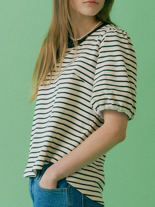 [SET]Anne Puff T-Shirts_Stripe+White