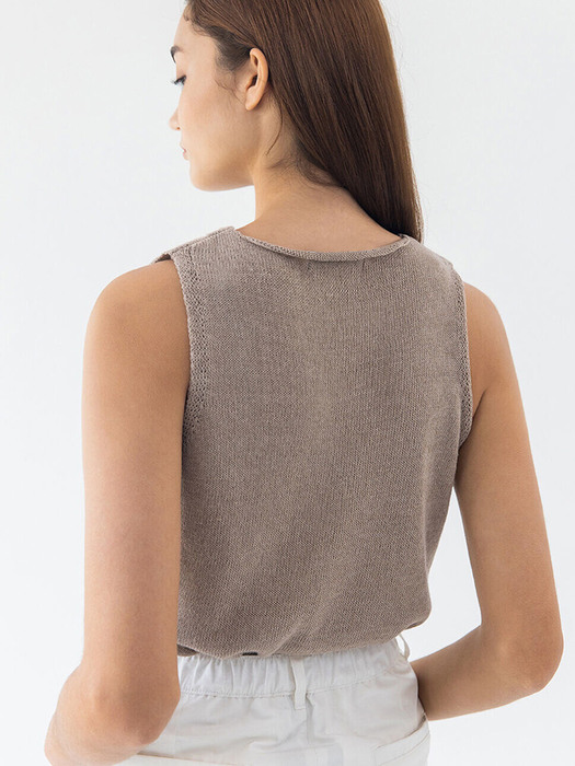Knit linen sleeveless (beige)