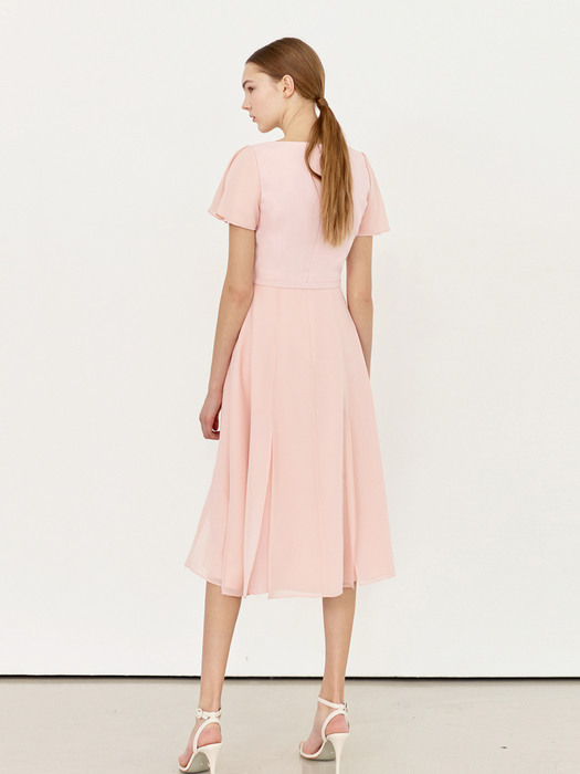 [미전시]APRIL Square neck chiffon layered dress (Pale pink)
