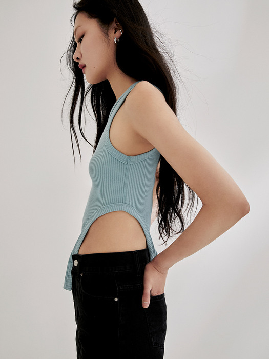 Ribbed Cut Out Sleeveless Top - Mint