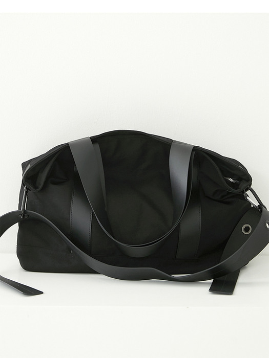 BLACK denim&eco leather strap oversize tod&cross bag(NA308)