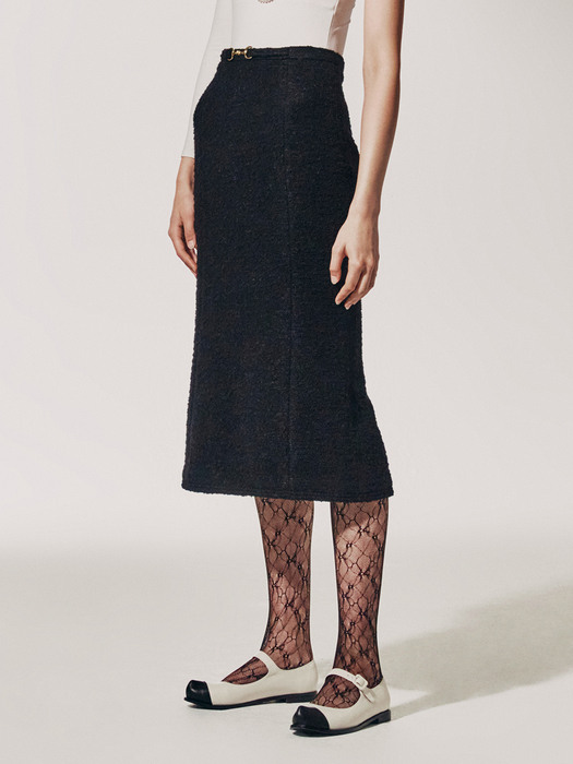 [Tweed] Boucle Belted Tweed Skirt