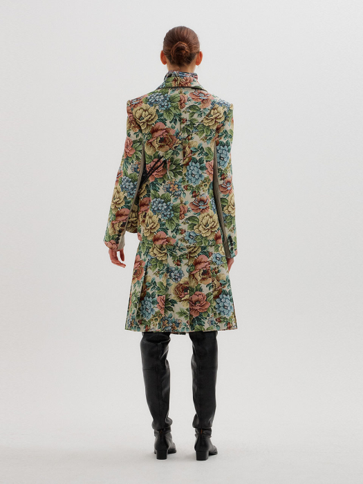 TAVEL Floral Jacquard Pleated Skirt - Beige Multi