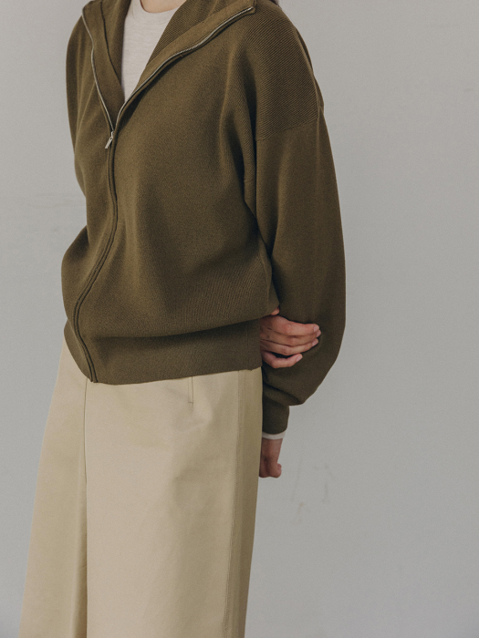 KHAKI CASHMERE BLEND ZIP UP JUMPER