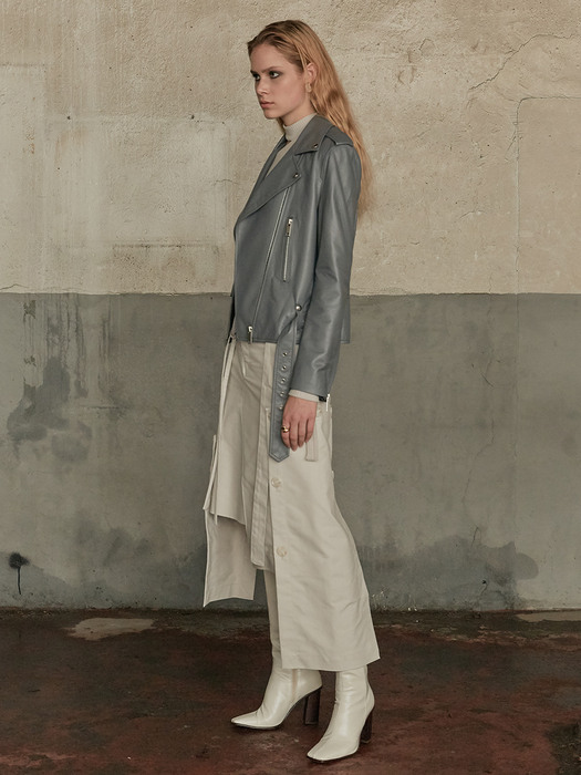 EQUILIBRE Lambs Leather Rider Jacket_Light Gray