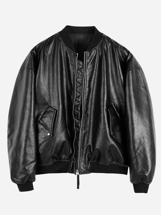 REVERSIBLE LEATHER MA-1 - BLACK